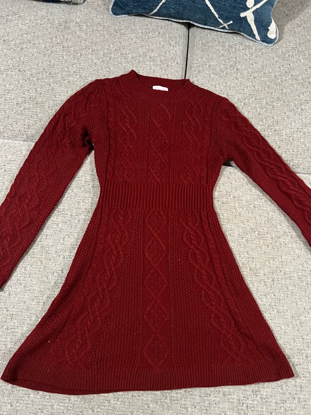 Pink Lily Cable Knit Fit-and-Flare Dress - Burgundy